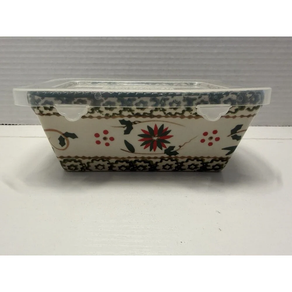 Temp-tations by Tara Holiday Loaf Pan – 12oz Rectangular Stoneware – Plastic Lid